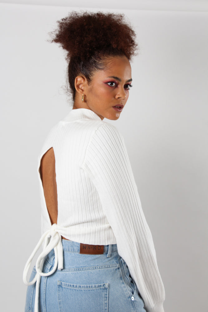 White open back sweater